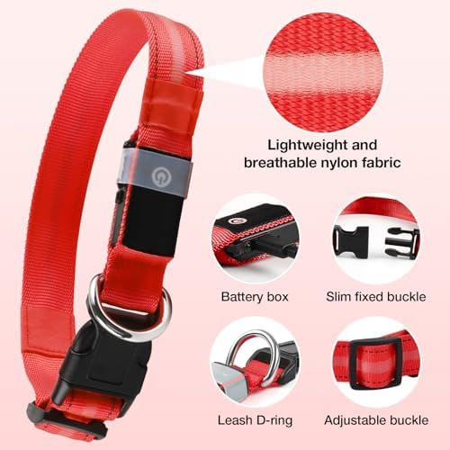 Light Up Dog Collar,Rechargeable 6 Modes, Waterproof Charging Port