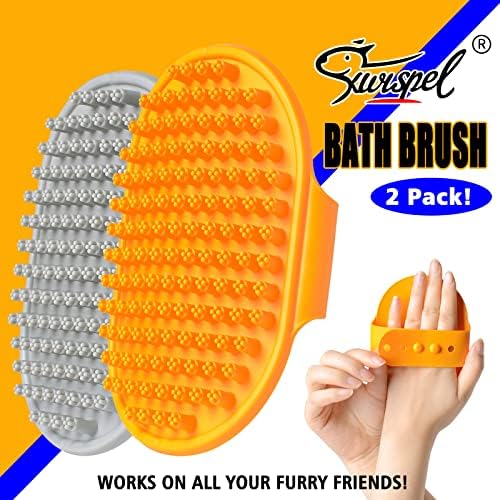 Dog Grooming Brush, Pet Shampoo Bath Brush Shedding Soothing Massage Rubber Comb with Adjustable Ring Handle for Long Short Haired Dogs and Cats 2pcs