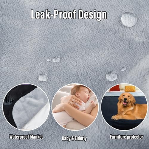 Ahinahwap Waterproof Blanket for Bed, 80"x90" Leak-Proof Design, Reversible & Washable King Size Waterproof Blanket, Large Water Resistant Blankets, Reusable (Black/Light Grew)