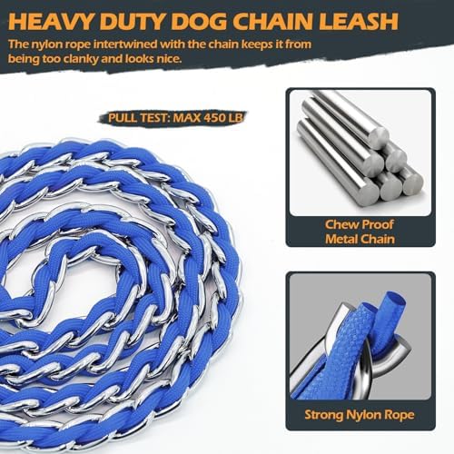 Chain Dog Leash Bite-Proof Metal Leash, with Padded Handle
