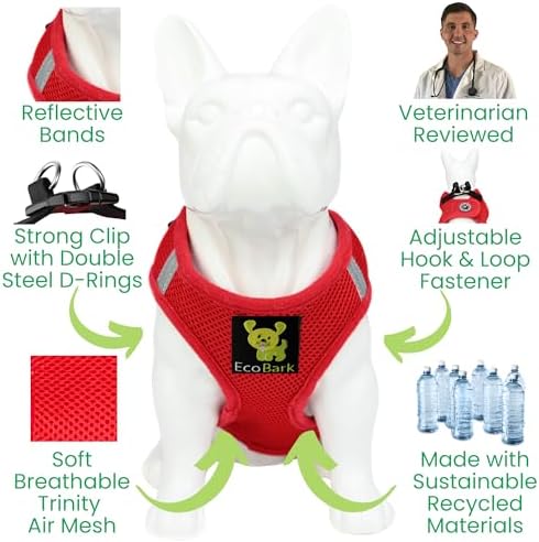 EcoBark Adjustable Step in Dog Harness, Double Padded Vest, X Large, Red