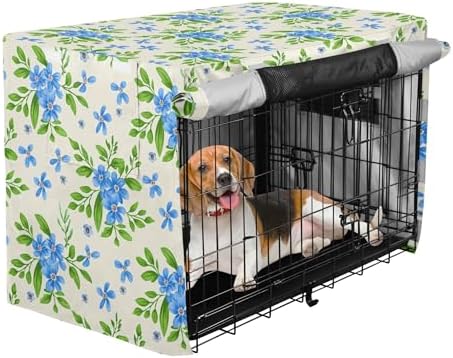 Kigai Flowers Dog Crate Cover Oxford Fabric Windproof Waterproof Kennel Cover with Breathable Mesh & Roll-Up Panels, Fit for 35 in Cage, Washable