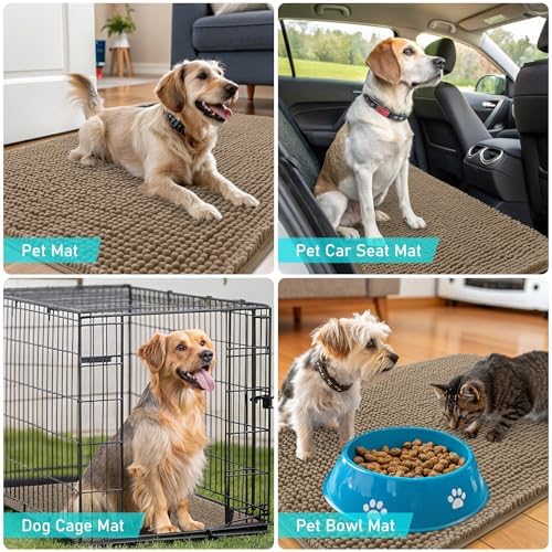 OLANLY Dog Door Mat for Muddy Paws 47x20, Super Absorbent Chenille Mud Mat