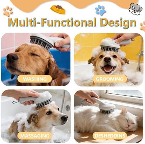 Dog Bath Brush & Massager, Dog Cleaner & Cat Grooming Brush, Silicone Shampoo Scrubber for Dogs & Cats, Rubber Curry Brush for Bathing, Washing & Shedding Care