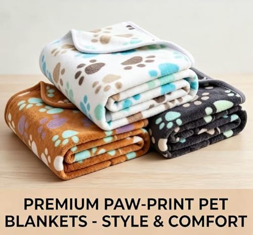 CADONO Fluffy Premium Flannel Dog Blanket Washable Paw Printed Throw for Small Medium Large Dog Cat(55"x40" White)