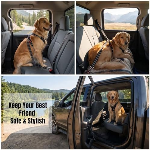Heavy Duty Dog Seat Belt, 2-in-1 Chew Proof Car Harness with Bungee Tether
