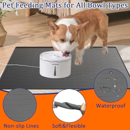 31.8"x23.8" Extra Large Pet Food Mat, Silicone Dog Mats for Food and Water, XL Nonslip Pet Feeding Mats for Floors,Dog Cat Bowl Mat with Raised Edges, Lake Blue