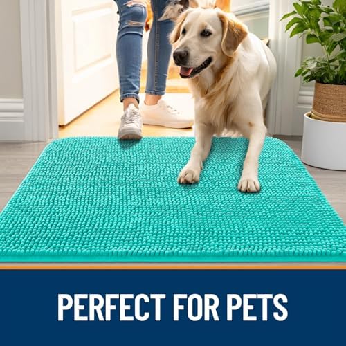 OLANLY Dog Door Mat for Muddy Paws 54x32, Super Absorbent Chenille Mud Mat
