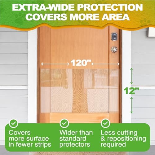 Door Protector from Dog Scratching, 8"X120", Transparent, Scratch Guard, No-Residue Adhesive