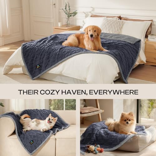Luciphia Waterproof Dog Blanket, Reversible Sherpa Fleece for Couch Cover