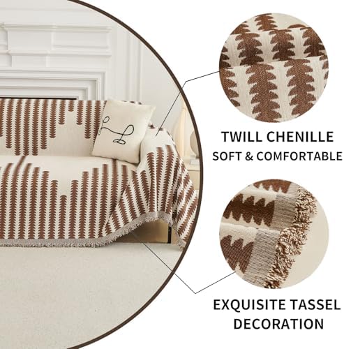 HAOMAIJIA Boho Sofa Covers Couch Covers for 3 Cushion Couch Sofa Pet Friendly Soft Thick Couch Cover for Dogs Washable Sectional Couch Covers L Shape Furniture Protector (Brown, 71"x150")