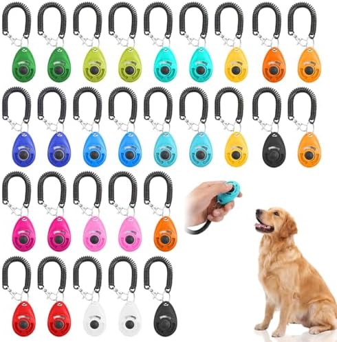 30 Pcs Dog Training Clicker with Wrist Strap, Pet Behavioral Training Clickers for Puppy Dogs Cats Birds Horses, Multicolor