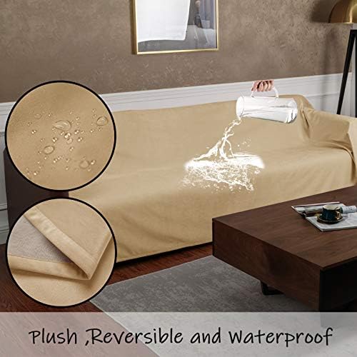 Ameritex Pet Bed Blanket Reversible 100% Waterproof Velvet Super Soft for Sofa and Bed (82x102 Inches, Cream+Sand)