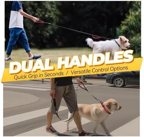 VIVAGLORY Double Handle Dog Leash Twingrip, 4ft x 1/2in, Black-Carabiner