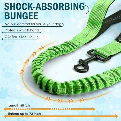 Hands Free Dog Leash with Waist Belt – No-Pull Bungee, Dual Padded Handles & Zipper Pouch for Running, Walking & Training – Adjustable Waist Leash for Large & Medium Dogs