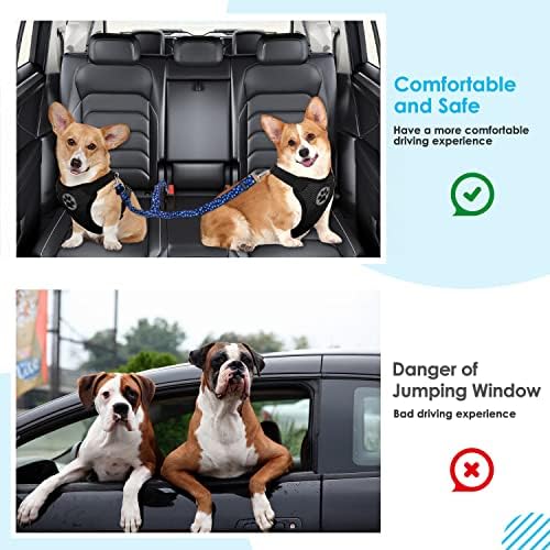 SlowTon Double Dog Seat Belt for Car with Elastic Bungee Buffer, Adjustable