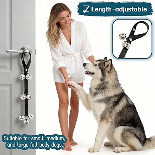 Dog Doorbell for Potty Training, Adjustable Length with 7 Extra Loud Bells, Black Nylon Strap with Metal Bells, 31-33 Inches