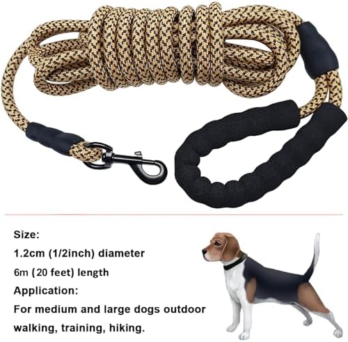 MayPaw 20ft Long Rope Dog Leash for Large Medium Dogs Soft Handle Dog Lead