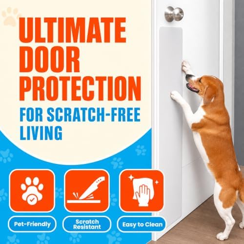 MATCH 'N PATCH Door Scratch Protector - Clear, Self-Adhesive Plastic Door Guard for Dogs & Cats - Pet Wall Protector with Application Scraper (34.5 x 4 Inches, 2 Patches)