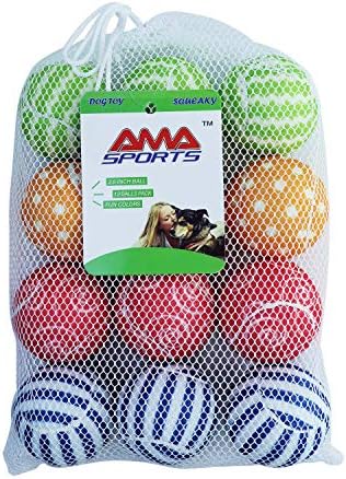 AMA SPORT Squeaky Tennis Balls for Dogs 12 Pack 2.5" Squeaky Tennis Balls for New Puppy Small Medium Dog Toys for Fetch, Exercise, Outdoor Play