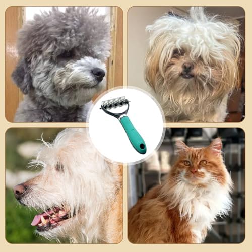 Pet Grooming Brush, 2026 New Multifunctional Double-Sided Undercoat Rake for dogs, Durable Dematting Tool for long haired cats, Easy Grip Fur Remover Comb for home use (Orange+Green)