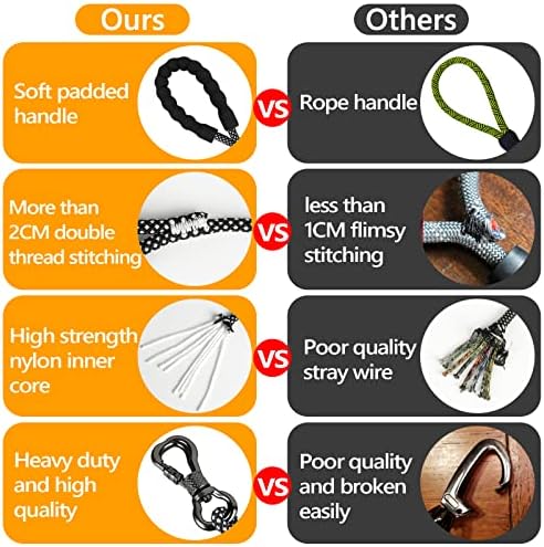 NTR Long Dog Leash, 20FT Check Cord with Swivel Lockable Hook and Comfortable Padded Handle for Reflective Dog Leash for Small Medium and Large Dogs Walking Training Hiking Camping Playing