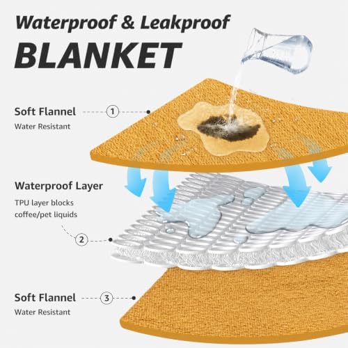 LOOBANI Yellow Waterproof Blanket for Bed, Flannel King Size 85"x108"