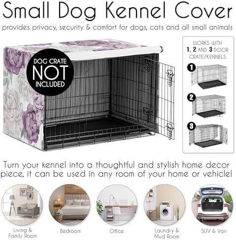Sweet Jojo Designs 24in. Small Dog Crate Cover (Purple Boho Floral) for Girls Pet Cage, Kennel Covers (Shabby Chic, Bohemian, Vintage, Garden, Watercolor, Flower, Nature, Elegant, Pastel, Lavender)