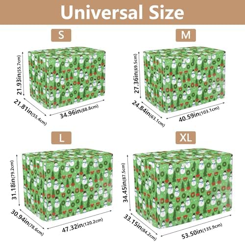 Kigai Snowmen Tree Dog Crate Cover Oxford Fabric Windproof Waterproof Kennel Cover with Breathable Mesh & Roll-Up Panels, Fit for 41 in Cage, Washable