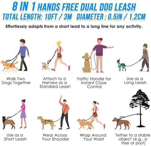 Lukovee Hands Free Dog Leash, 10FT Adjustable Waist-Lead & Shoulder Lead