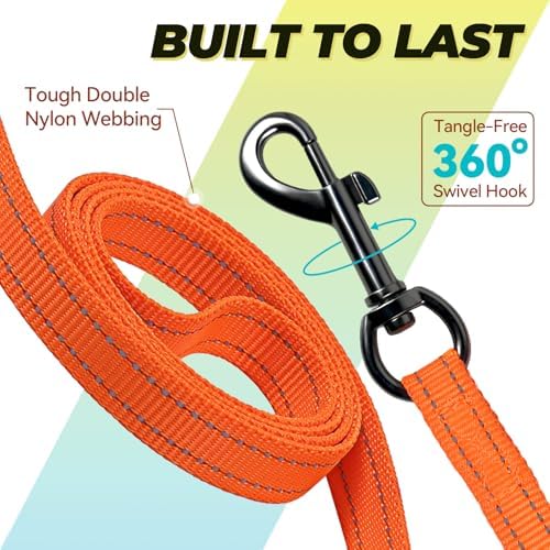 VIVAGLORY Double Handle Dog Leash Twingrip, 5ft x 1/2in, Orange