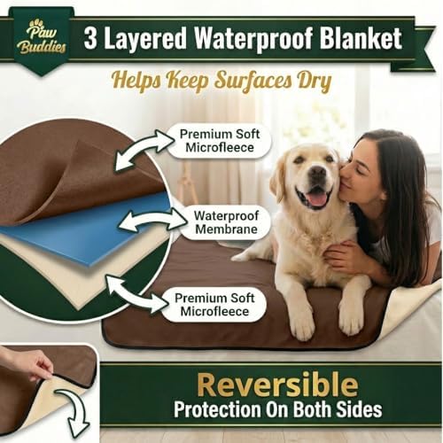 Paw Buddies Premium Waterproof Blanket 80"x90" Velvet-Feel Reversible Throw – Leakproof, Machine Washable Bed & Sofa King Size Protector for Couples, Pets & Travel + Bonus Small Blanket