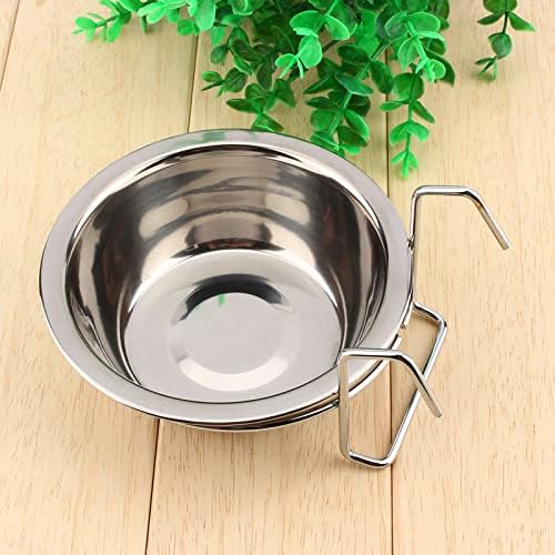 Stainless Steel Hanging Dog Bowl Pet Food Water Cage Cup Clamp Holder Easy Attach Hook On Feeding for Bird Cages Dog Crates Chain Link Fences Small Size S