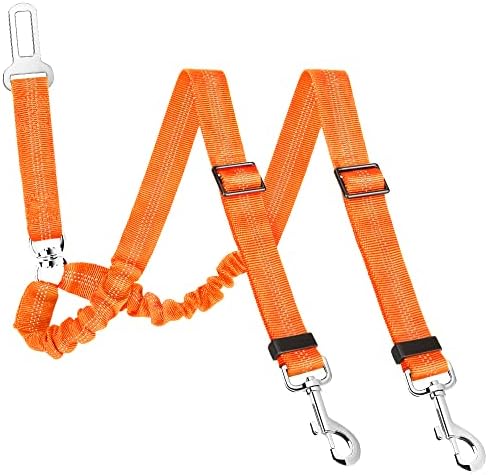 SlowTon Double Dog Seat Belt for Car with Elastic Bungee Buffer, Adjustable
