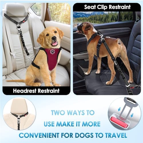 Lukovee Dog Seat Belt, 2 Pack, 3-in-1 Headrest & Seatbelt Clip & Latch