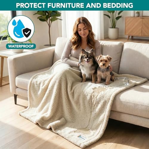 PetAmi Fluffy Sherpa Waterproof Dog Blanket for Small Pet Cat, 24x32 Beige