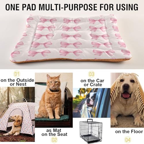 Bow Tie Anti-Slip Washable Dog Crate Mat - Soft Pet Pad Kennel Bed for Medium Dogs and Cats