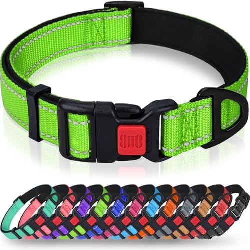 Taglory Reflective Large Dog Collar, Comfortable for Safe Night Walks,Green