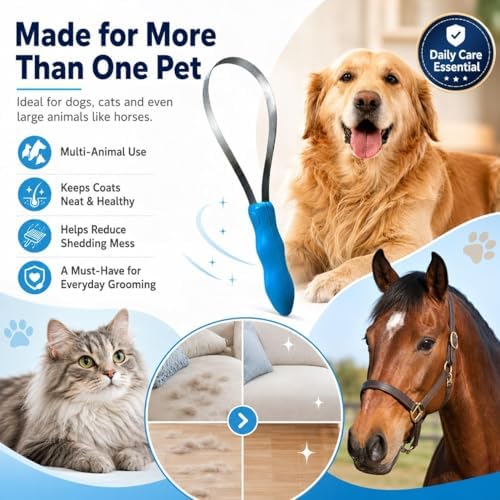 2026 New Dual Sided Shedding Blade for Cats Dogs, Professional Dog Grooming Deshedding Brush, Stainless Steel Undercoat Rake for Short Long Haired Pets Removes Loose Hair Effectively (1PC-Double Lap)