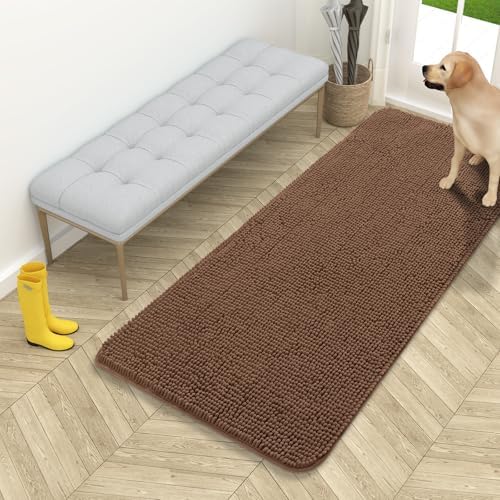 OLANLY Dog Door Mat for Muddy Paws 54x24, Super Absorbent Chenille Mud Mat