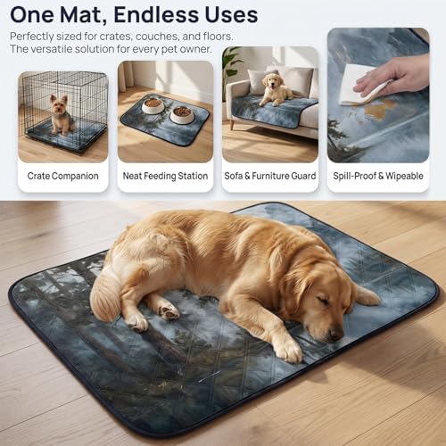 Washable Pee Pads for Dogs & Cats Pine Forest Waterproof Leakproof Non-Slip Super Absorbent Wilderness Lake Nature Mountains Reusable Training Pad for Potty Crate Playpen Bed Sofa 18"x24"