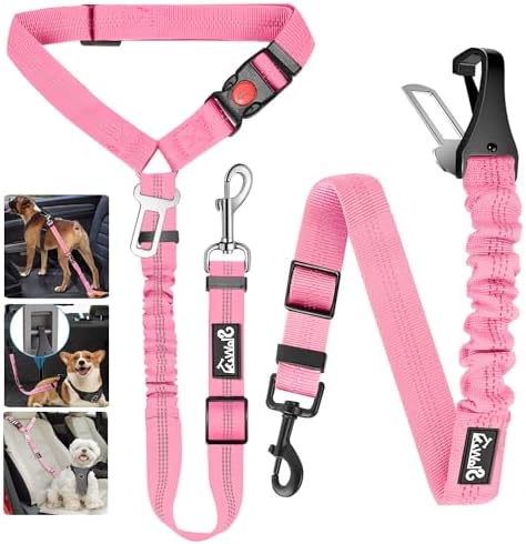 Lukovee Dog Seat Belt, 2 Pack, 3-in-1 Headrest & Seatbelt Clip & Latch
