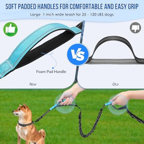 AUTOWT Hands-Free-Dog-Leash- Padded Adjustable Waist Walking Leash with Removable Zipper Pouch, Crossbody Shock Absorbing Bungee Leash Dual Handle and Reflective Stitches for Dogs Running Jogging