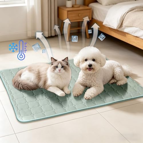 Dog Cooling Mat Pad, Self-Cooling Pet Mat, Washable Portable Coolings Pad for Dogs Cats, Ice Silk Foldables Mat, Extra Large Self-Cooling Pad for Large Small Dogs (Green, L)