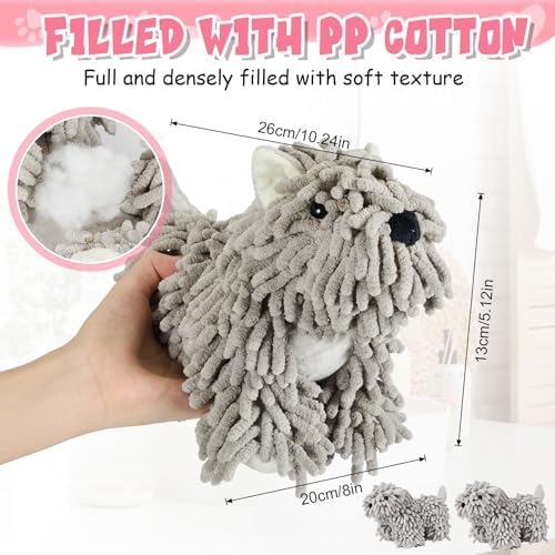 Tegeme 2 Pcs Chenille Dog Hand Towel, Grey, Standing Dog