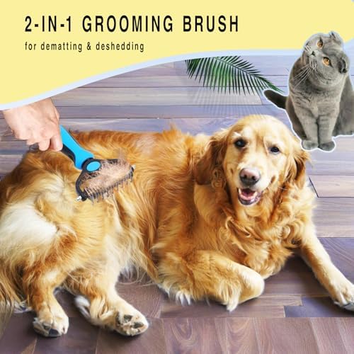 Pet Grooming Rake for Dogs & Cats - Double-Sided Deshedding and Dematting Tool, Gently Remove 95% of Loose Undercoat & Mats for Long-Haired Pets, Painless Fur Brush for Shedding Control (Comb+Nail)