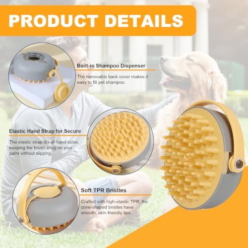 Yellow Dog Bath Brush for Bathing&Shedding Dog Shampoo Brush