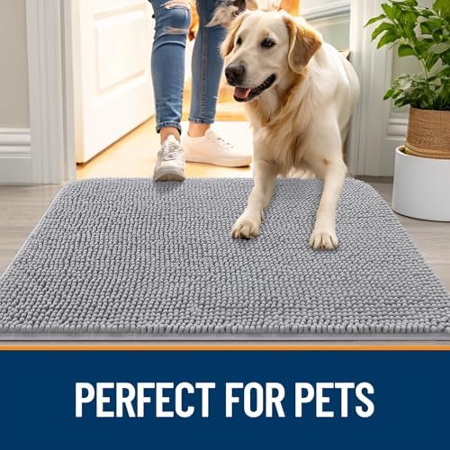 OLANLY Dog Door Mat for Muddy Paws 45x27, Super Absorbent Chenille Mud Mat