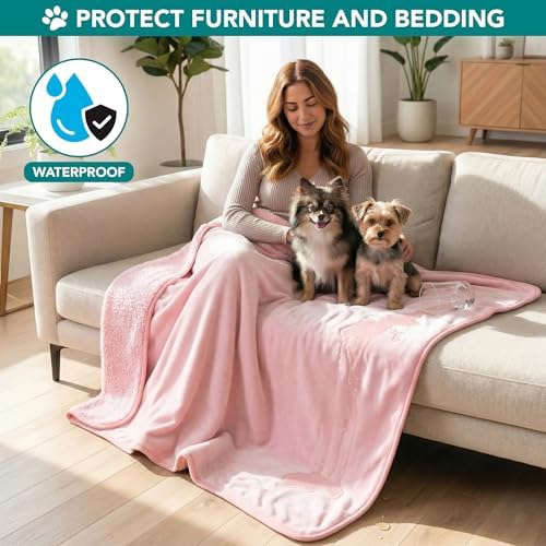PetAmi Waterproof Dog Blanket Puppy Cat Large Couch Cover, 40x60 Pink