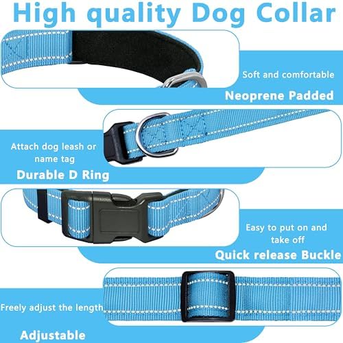 Seyezo Reflective Dog Collar, Soft Neoprene Padded Collar(Sky Blue,S)